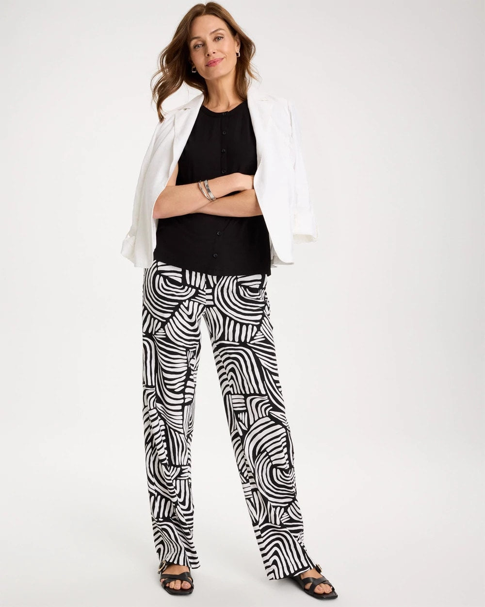 Chico's Online Alabaster Geo Pull-On Wide-Leg Linen Pants
