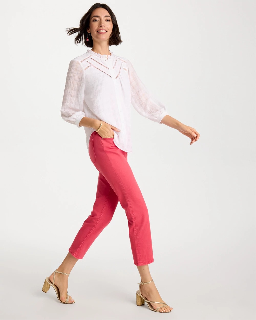 Chico's Discount Hot Honeysuckle Girlfriend Roll Cuff Crop Jeans