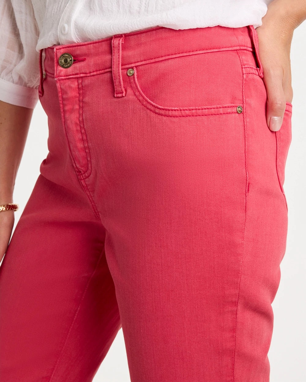 Chico's Discount Hot Honeysuckle Girlfriend Roll Cuff Crop Jeans