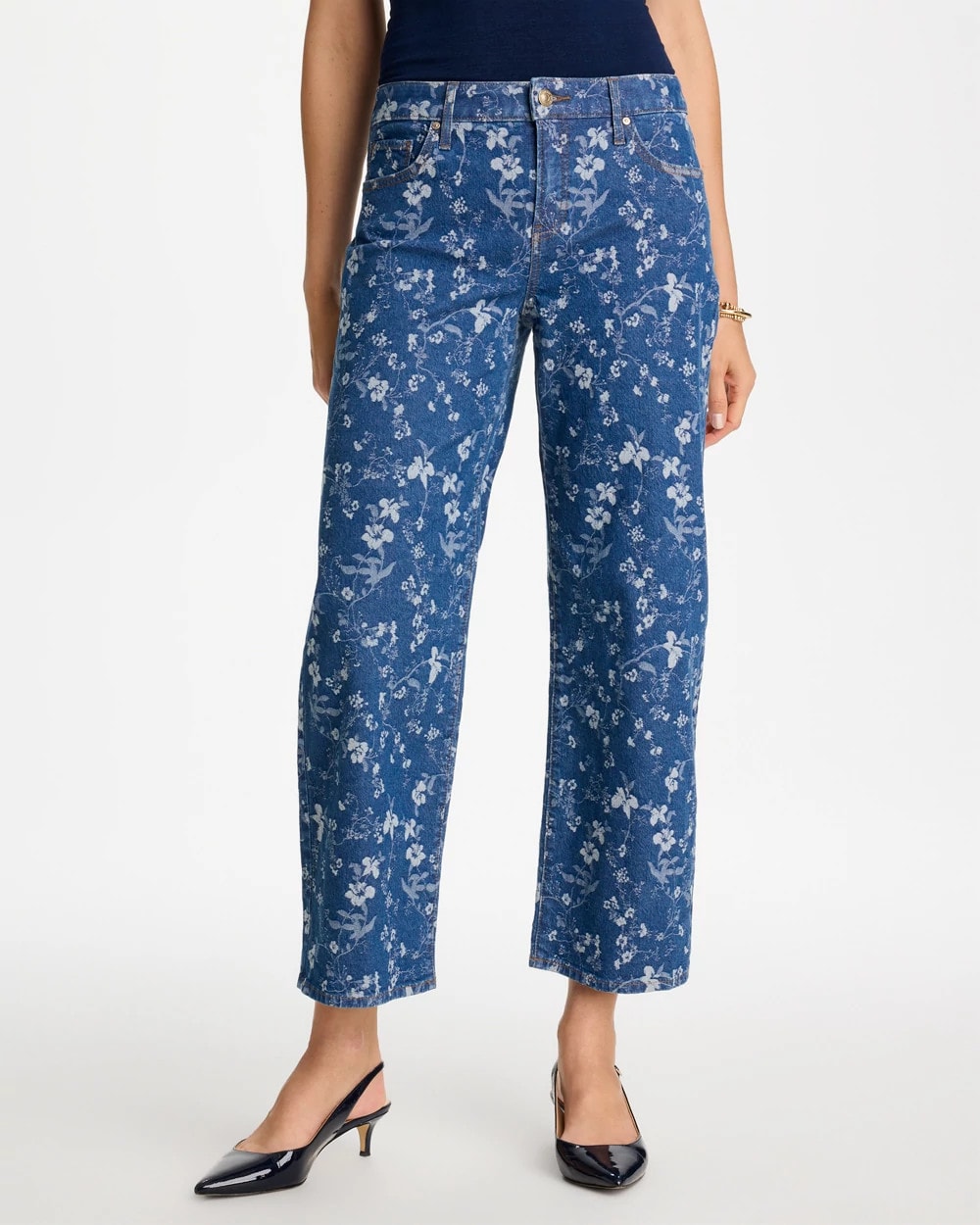Chico's Outlet Indigo Girlfriend Wide Floral Crop Jean