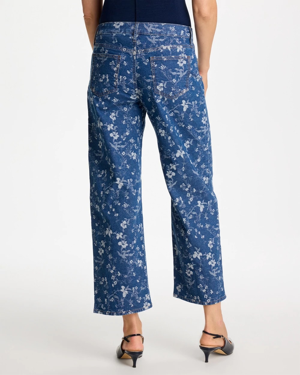 Chico's Outlet Indigo Girlfriend Wide Floral Crop Jean