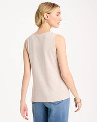 Chico's For Sale Smokey Taupe Embroidered Cotton Slub Scoopneck Tank