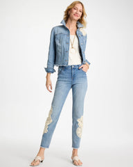 Chico's Online Coral Reef Indigo Girlfriend Slim Crochet Fray Ankle Jeans