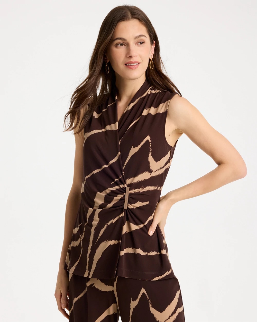 Chico's For Sale Cocoa Bean Travelers™ Zebra Knit Wrap Top