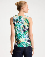 Chico's Sale Topanga Green Tropical Jersey Satin Tank Top