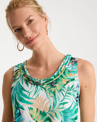 Chico's Sale Topanga Green Tropical Jersey Satin Tank Top