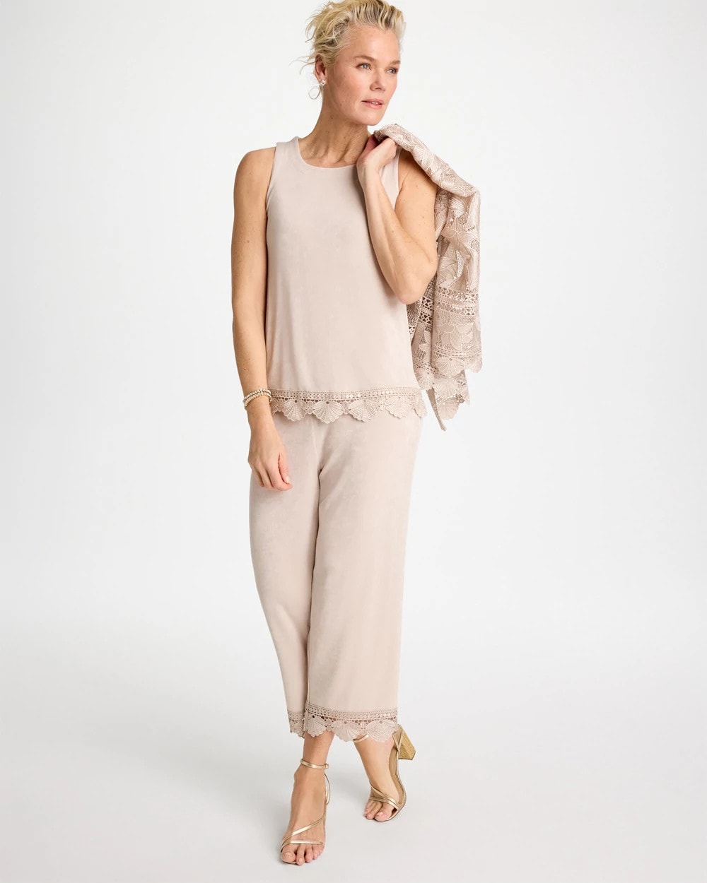 Chico's Outlet Smokey Taupe Travelers™ Scallop Lace Tank