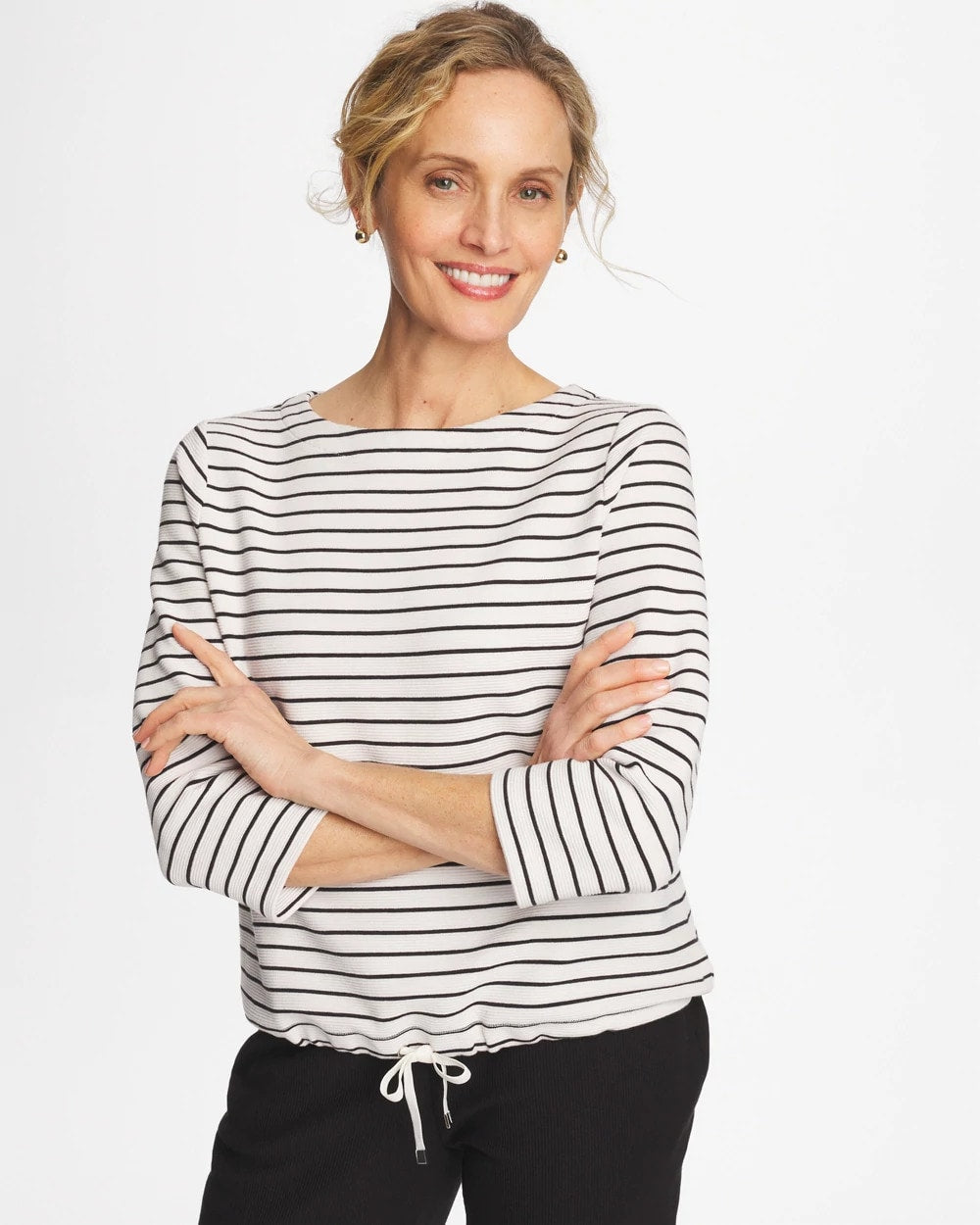 Chico's Outlet Black Zenergy® Striped Ottoman Drawstring Top