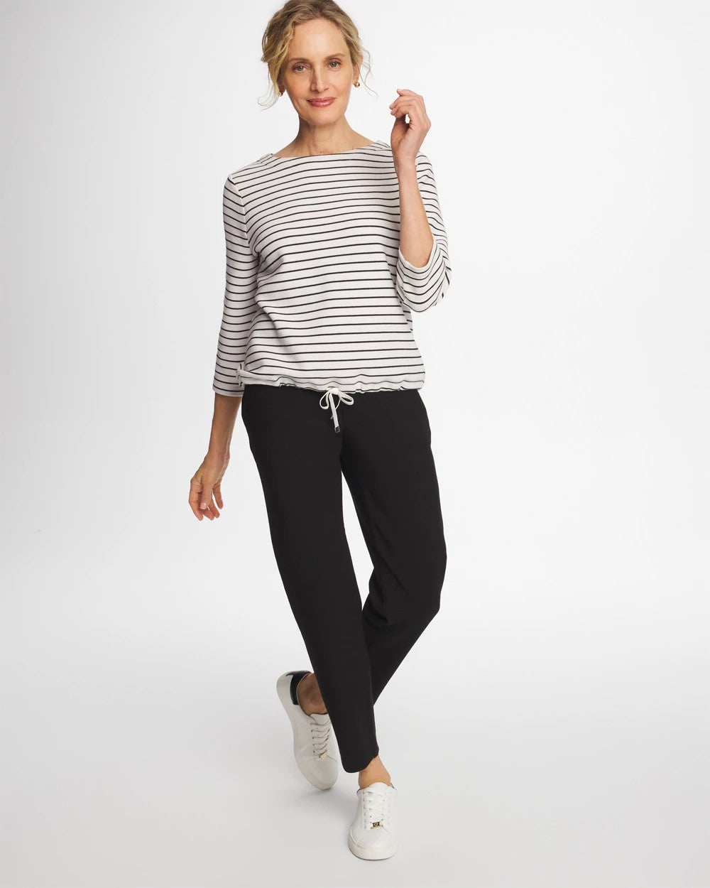 Chico's Outlet Black Zenergy® Striped Ottoman Drawstring Top