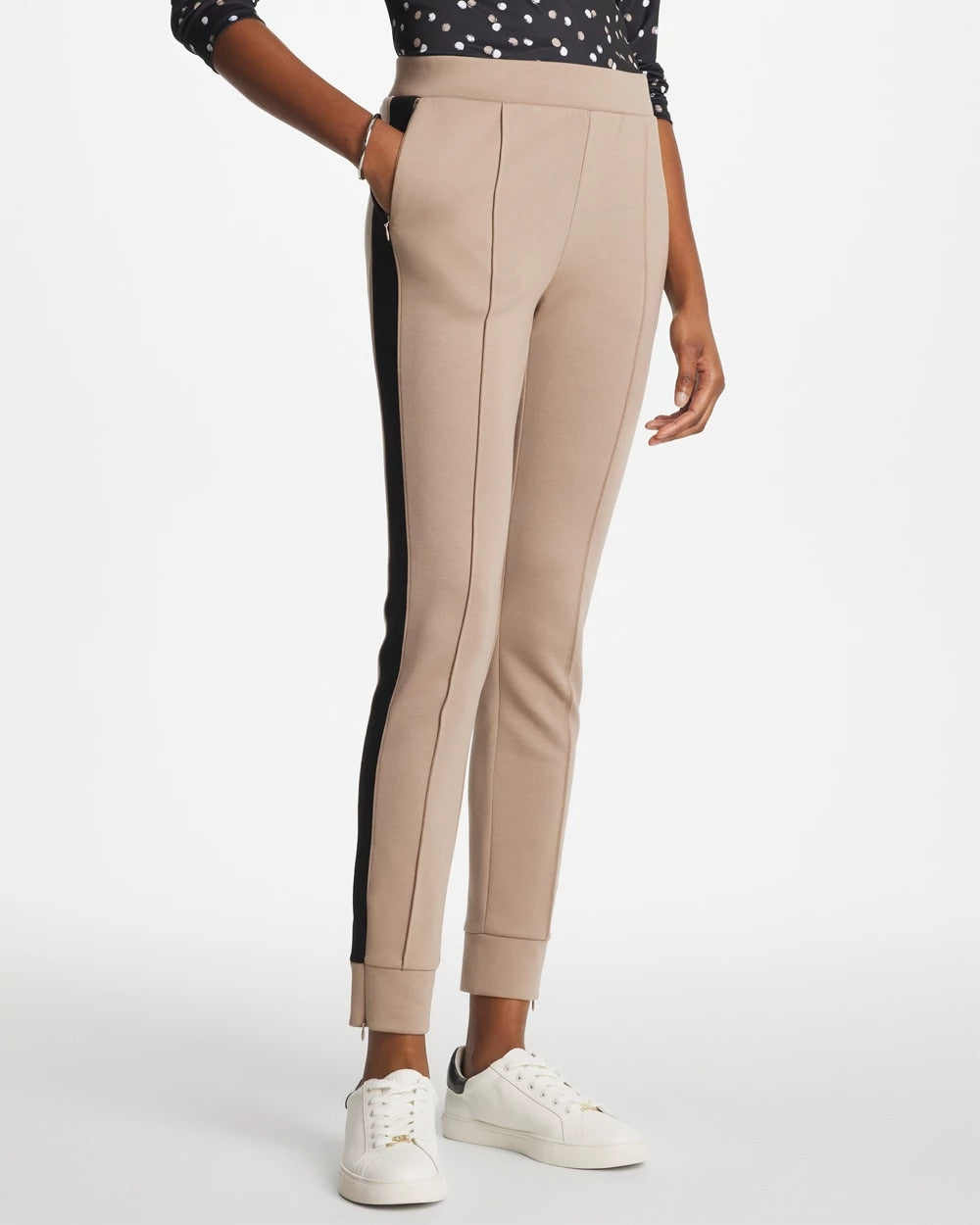 Chico's On Sale Studio Taupe Zenergy® Double-Knit Contrast Ankle Pants
