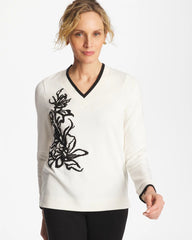 Chico's For Sale Ecru Zenergy® Double-Knit Applique Top