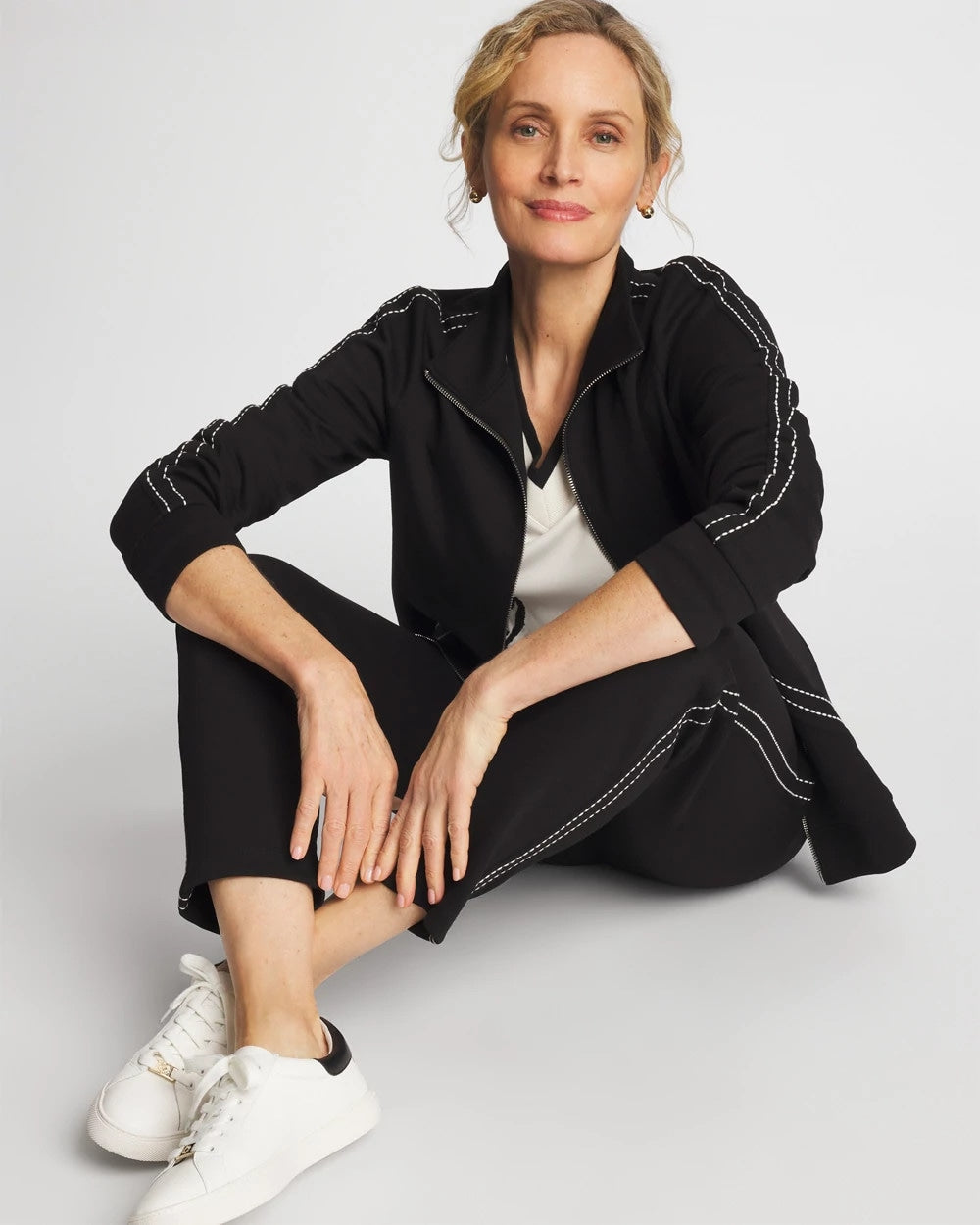 Chico's Online Black Zenergy® Double-Knit Pick Stitch Ankle Pants