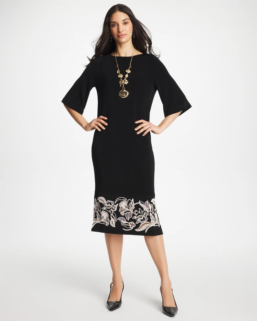 Chico's Sale Travelers Black Travelers™ Border Kimono Sleeve Dress