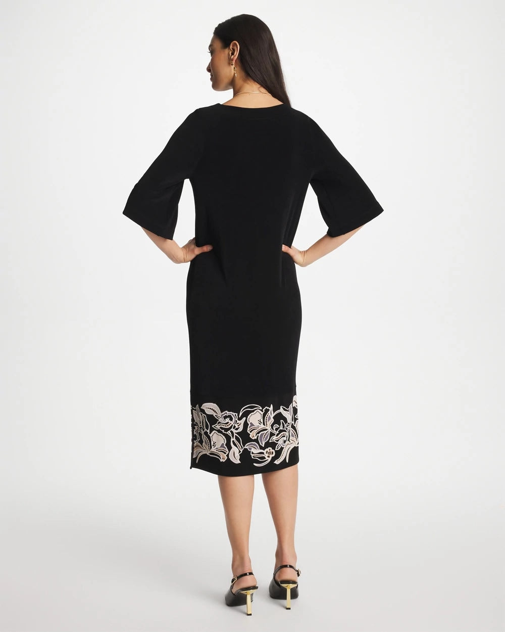 Chico's Sale Travelers Black Travelers™ Border Kimono Sleeve Dress