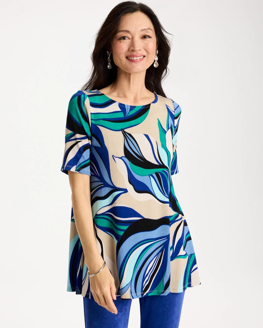 Chico's Online Rich Cobalt Travelers™ Marble Flora Swing Tunic