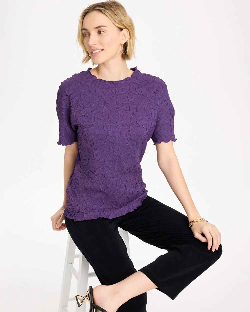 Chico's Sale Rich Amethyst Travelers™ Embossed Pullover Top