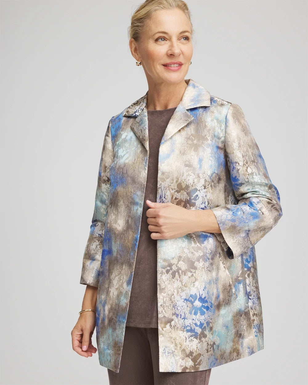Chico's Outlet Walnut Travelers™ Collection Watercolor Jacquard Jacket