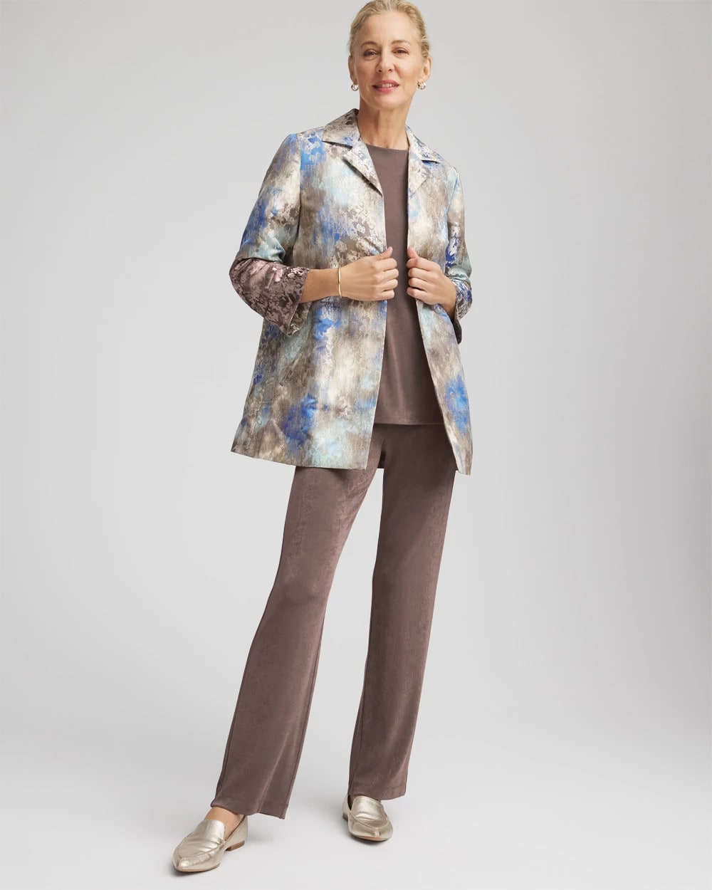 Chico's Outlet Walnut Travelers™ Collection Watercolor Jacquard Jacket
