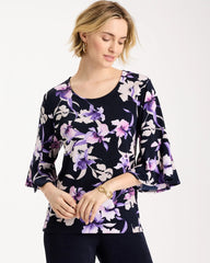 Chico's Outlet Travelers India Ink Travelers™ Amethyst Iris Flounce-Sleeve Top
