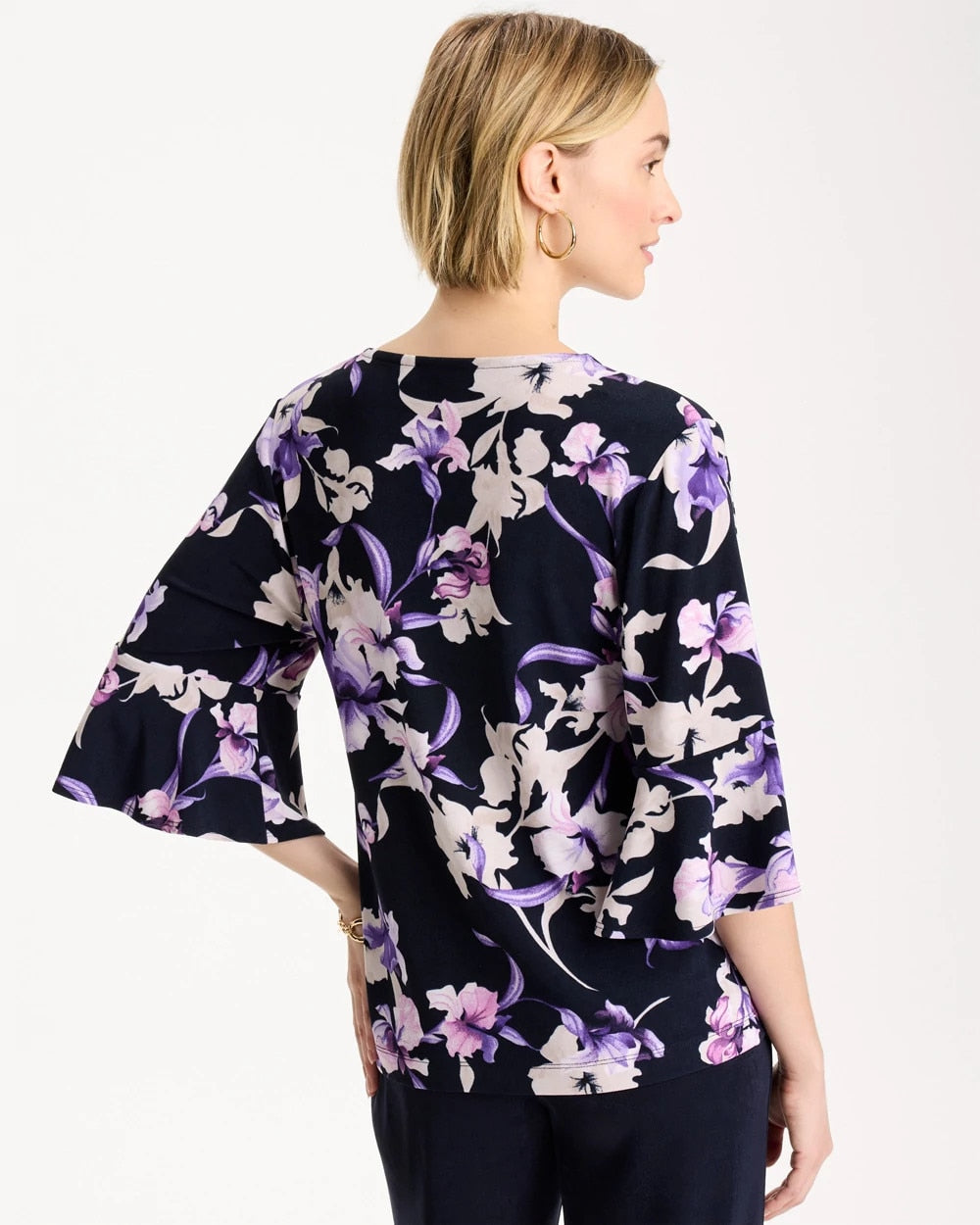 Chico's Outlet Travelers India Ink Travelers™ Amethyst Iris Flounce-Sleeve Top
