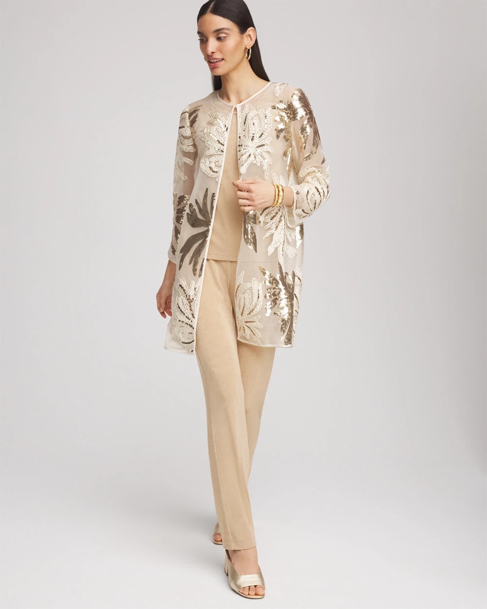 Chico's On Sale Modern Ecru Travelers™ Collection Sequin-Mesh Jacket