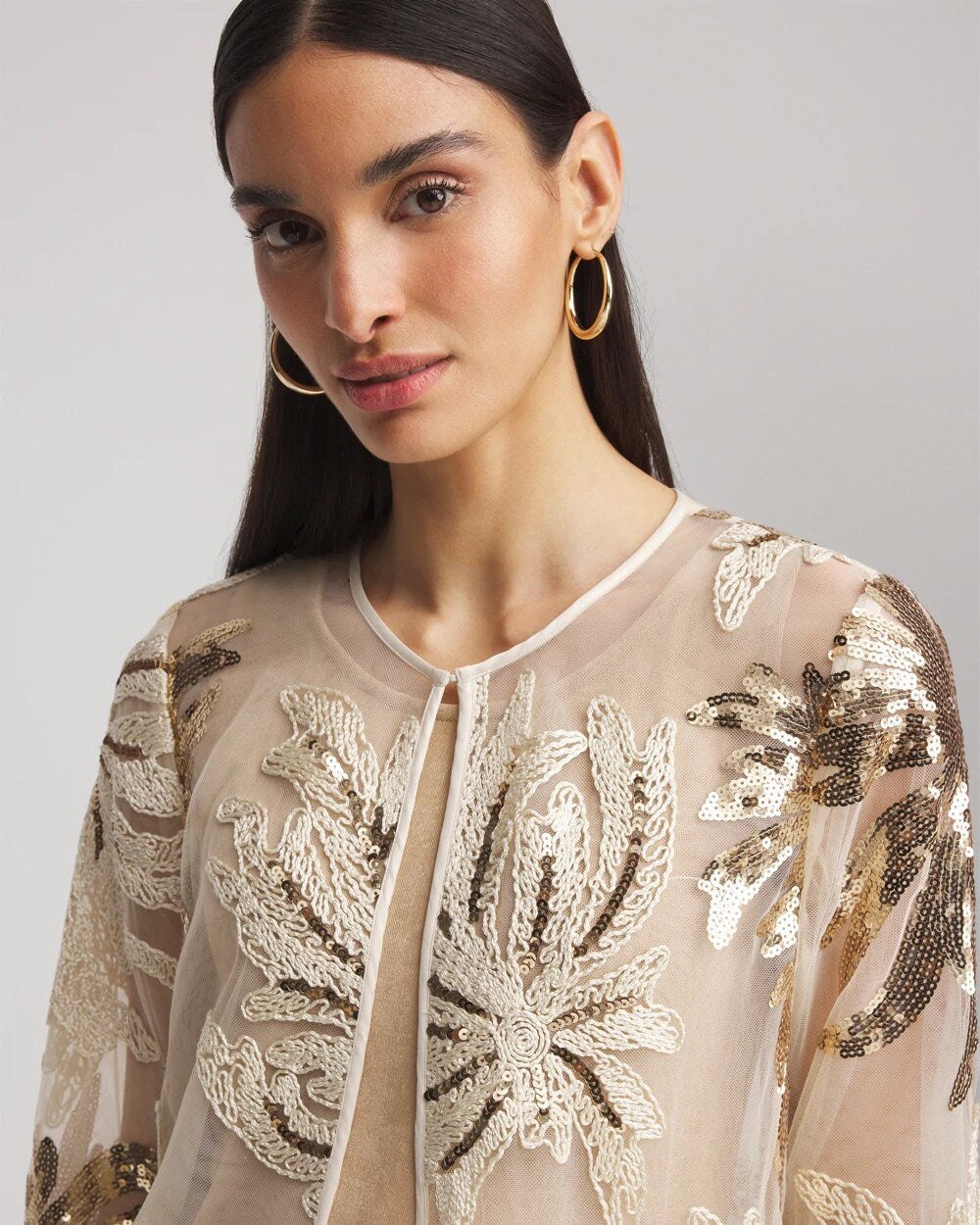 Chico's On Sale Modern Ecru Travelers™ Collection Sequin-Mesh Jacket