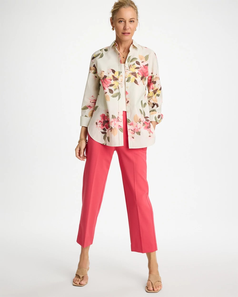 Chico's Discount Hot Honeysuckle No Iron™ Printed Stretch Shirt