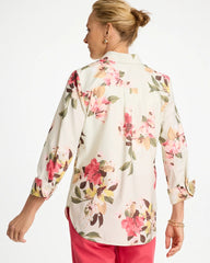 Chico's Discount Hot Honeysuckle No Iron™ Printed Stretch Shirt