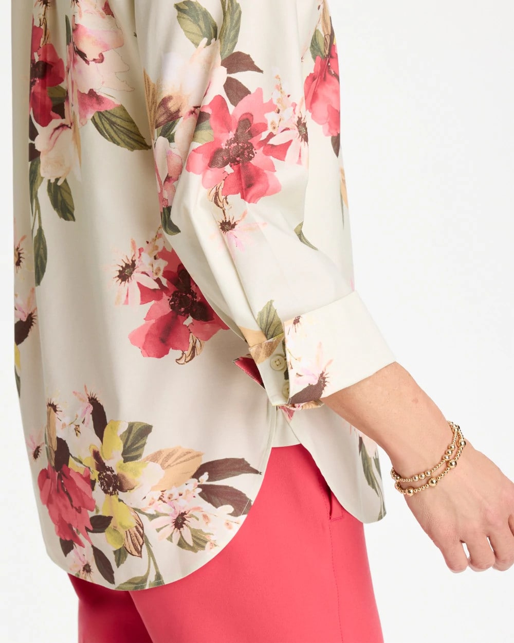 Chico's Discount Hot Honeysuckle No Iron™ Printed Stretch Shirt