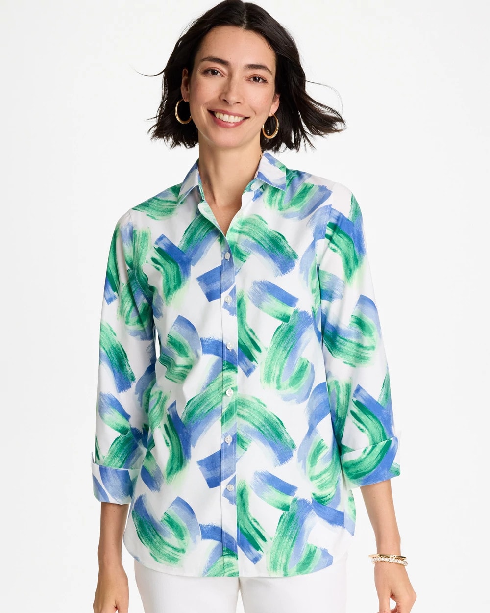 Chico's Sale Amparo Blue No Iron™ Printed Stretch Shirt