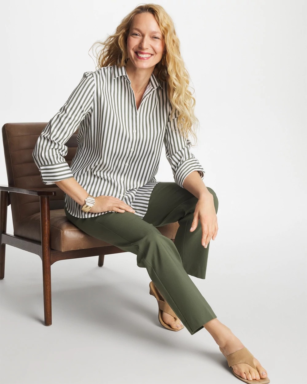 Chico's Outlet Kelp Forest No Iron™ Stretch Striped Shirt