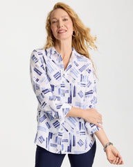 Chico's On Sale Amparo Blue No Iron™ Printed Linen Shirt