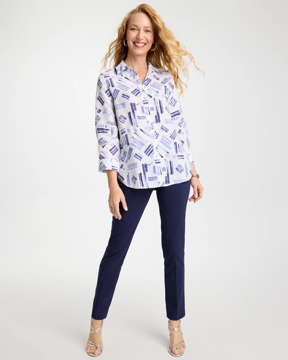 Chico's On Sale Amparo Blue No Iron™ Printed Linen Shirt