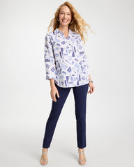 Chico's On Sale Amparo Blue No Iron™ Printed Linen Shirt