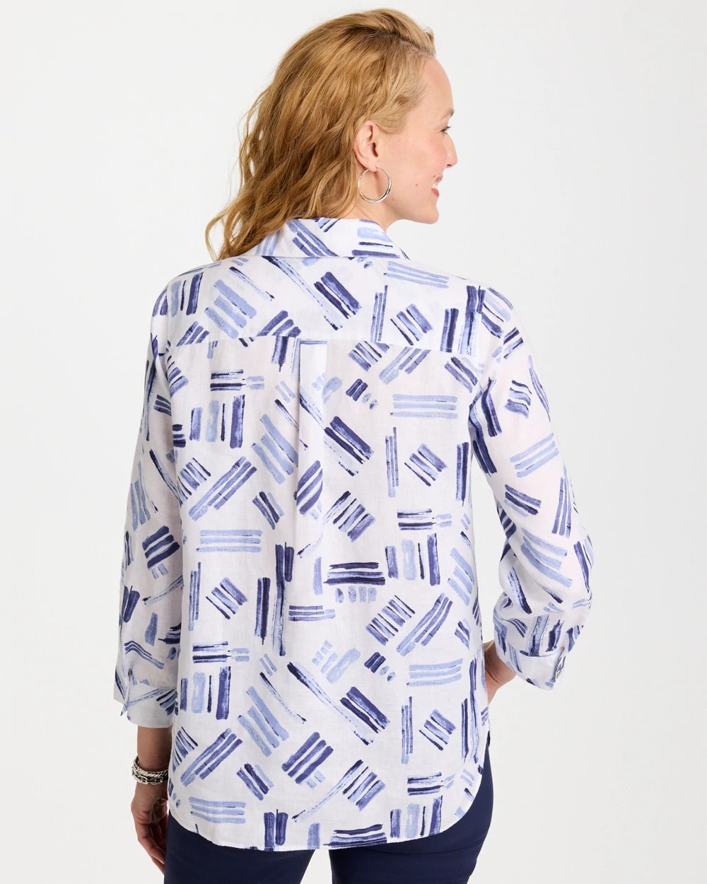 Chico's On Sale Amparo Blue No Iron™ Printed Linen Shirt