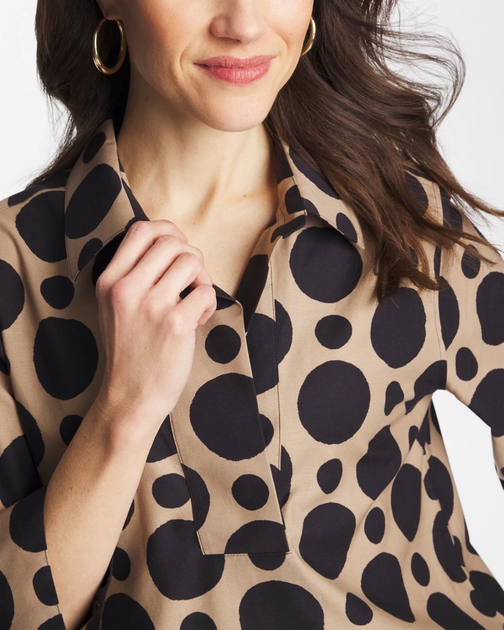 Chico's Online Cattail Brown No Iron™ Stretch Global Dots Popover Tunic