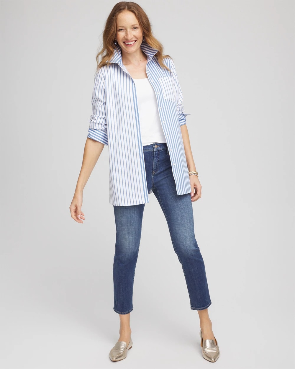 Chico's Sale Tidal Blue No Iron™ Stripe Mix Tunic