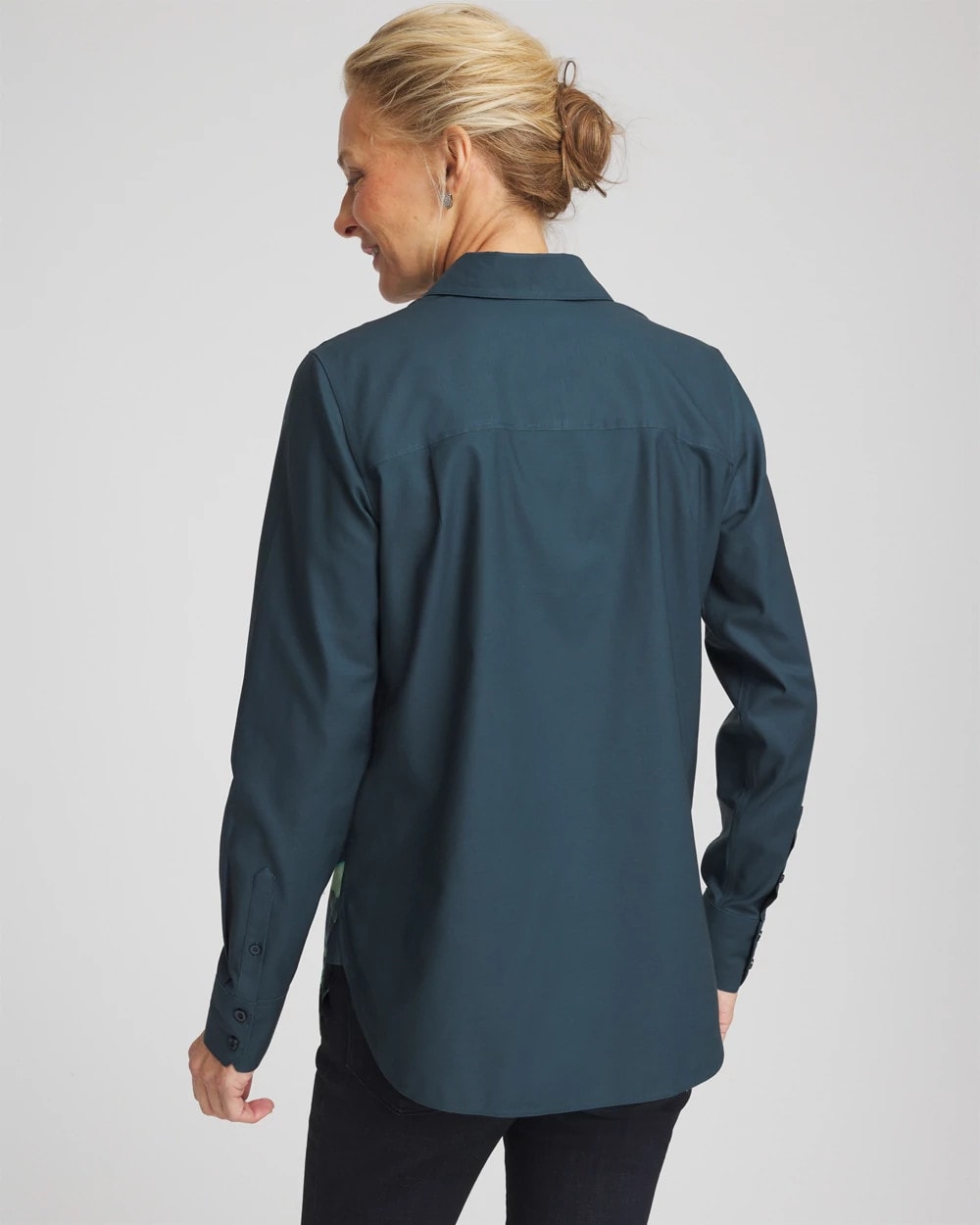 Chico's Outlet Teal Shadow No Iron™ Glacial Flora Sateen Shirt