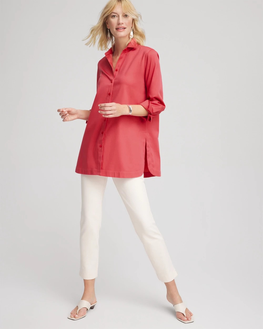 Chico's Online Folkloric Red No Iron™ Classic Button Down Tunic