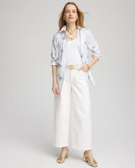 Chico's Discount Blue Casa No Iron™ Palm Striped Sateen Shirt