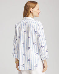 Chico's Discount Blue Casa No Iron™ Palm Striped Sateen Shirt