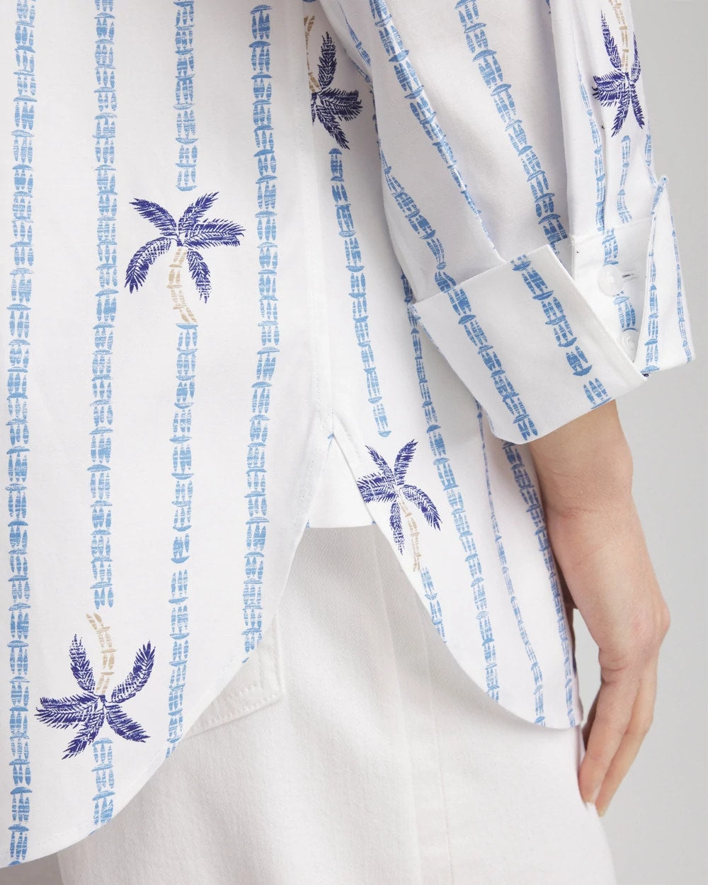Chico's Discount Blue Casa No Iron™ Palm Striped Sateen Shirt