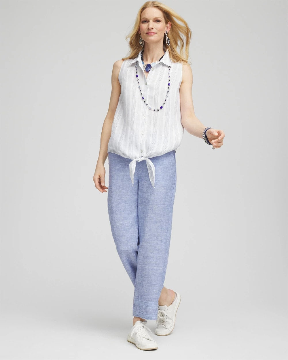 Chico's Outlet Indigo No Iron™ Linen Tie-Front Sleeveless Shirt