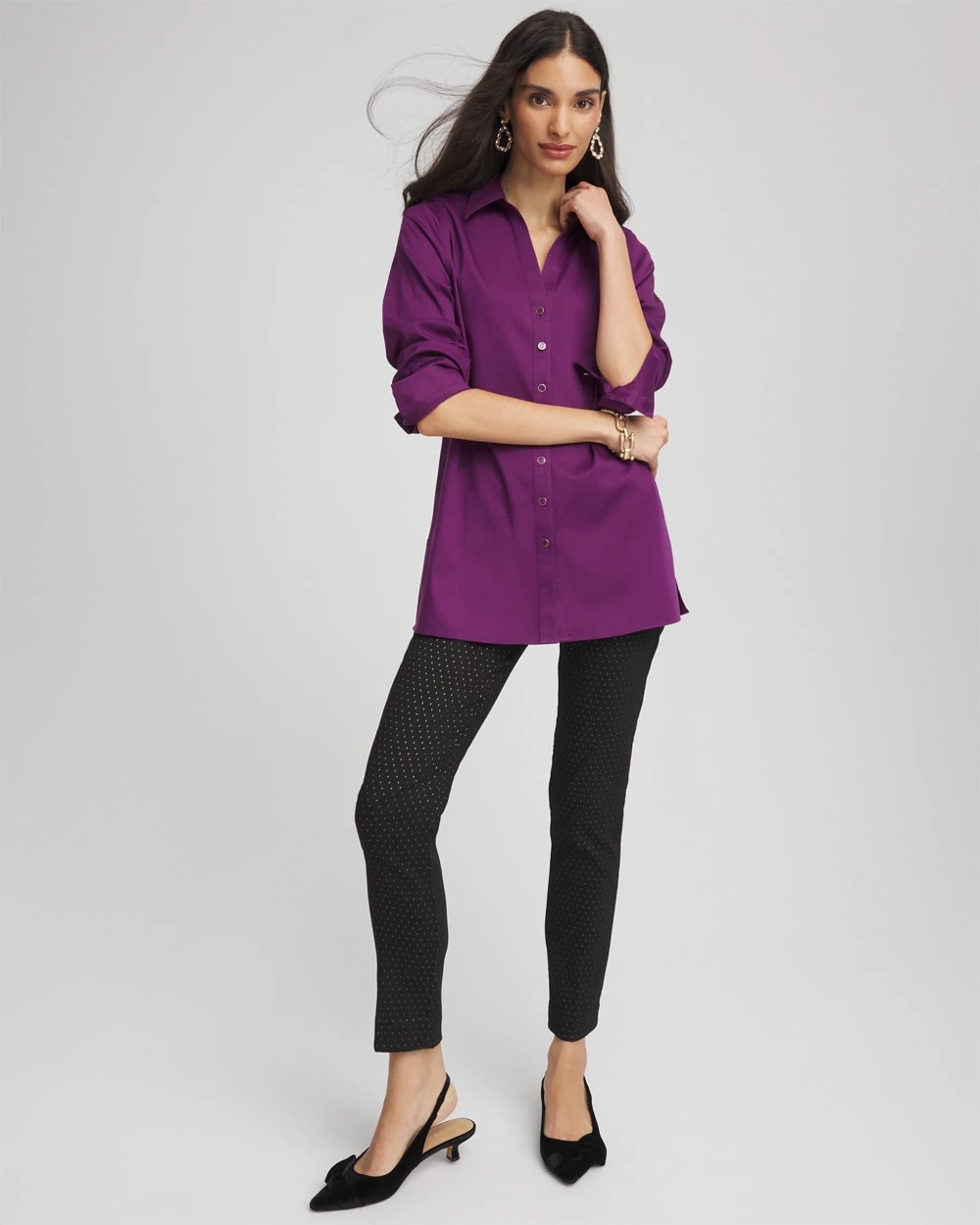 Chico's For Sale Purple Royale No Iron™ Novelty Button Tunic