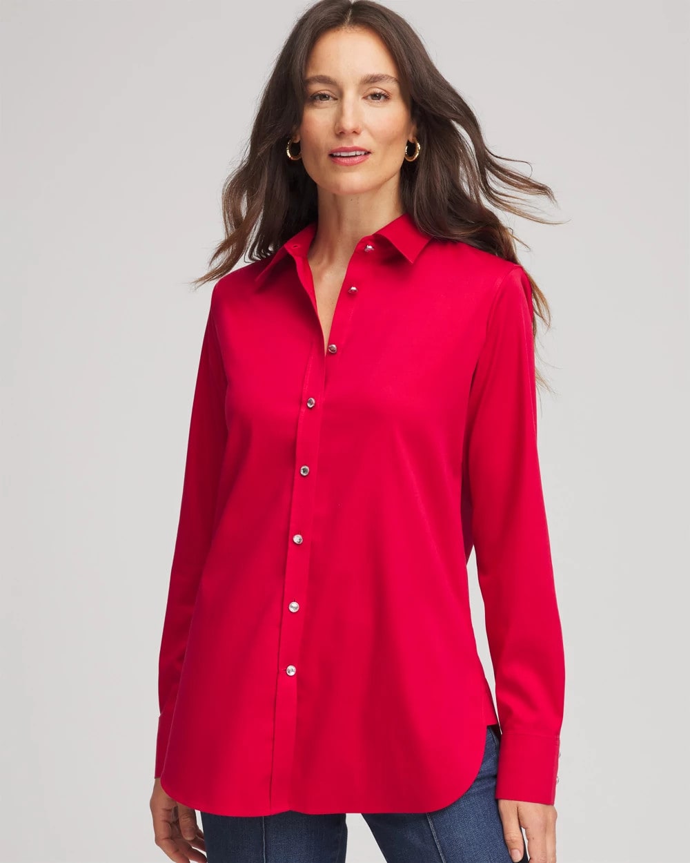 Chico's Online Carmine Red No Iron™ Rhinestone Button Shirt