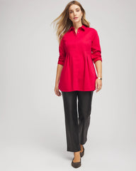 Chico's Discount Carmine Red No Iron™ Peplum Pleated Shirt
