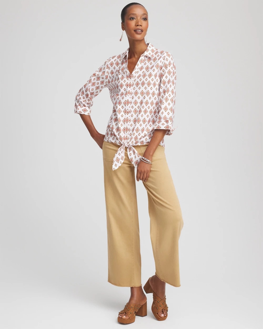 Chico's Outlet Siesta Rose No Iron™ Tie-Front Geo-Print Shirt