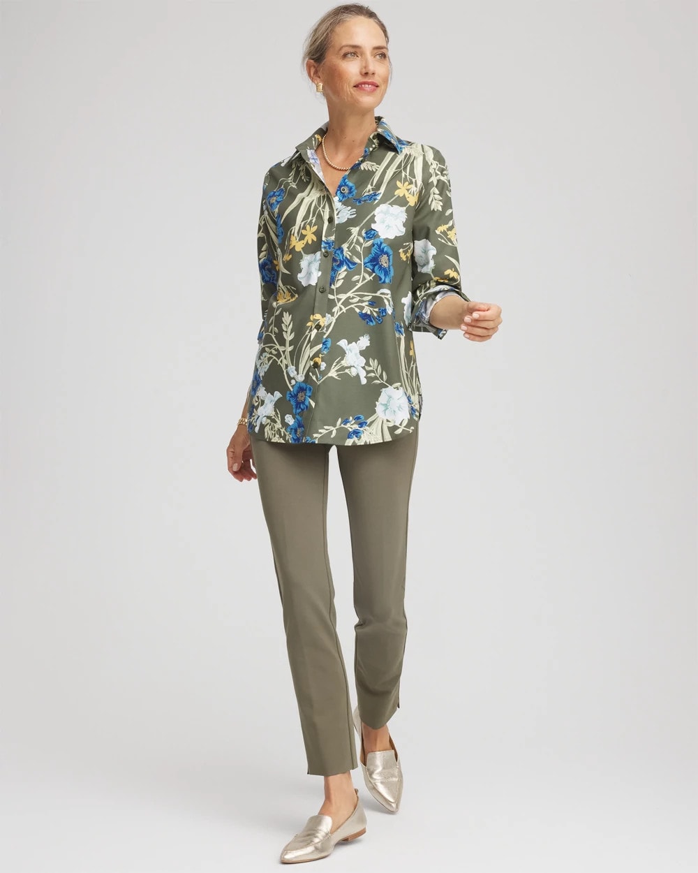 Chico's For Sale Nettle Leaf No Iron™ Printed Sateen Shirt