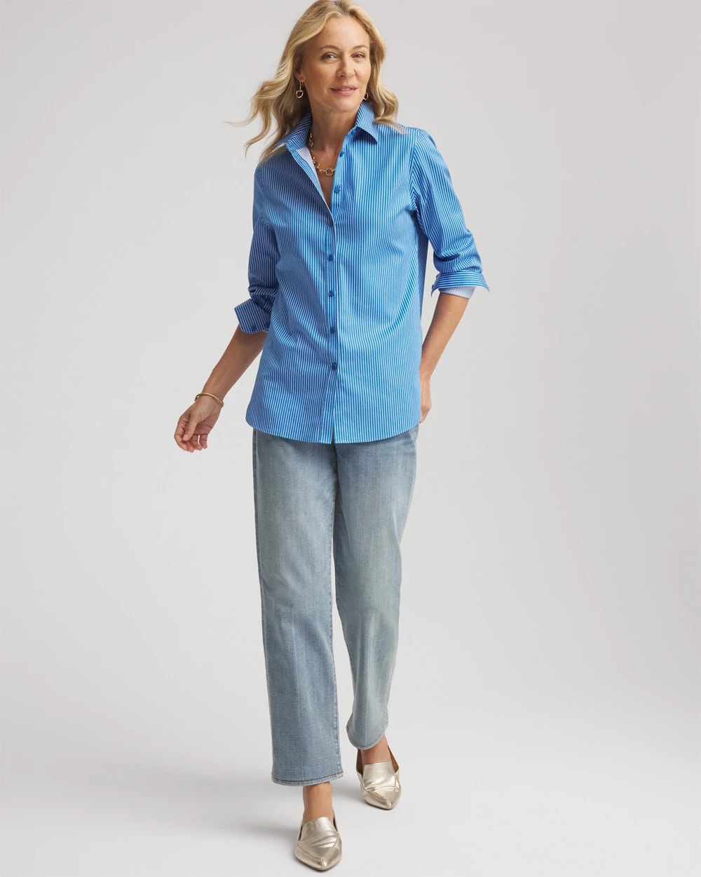 Chico's Online Empire Blue No Iron™ Classic Striped Shirt