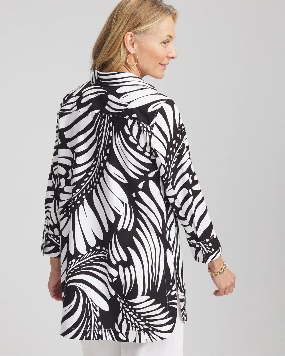 Chico's Discount Black No Iron™ Printed Palms Button Down Tunic